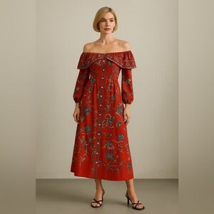 Ivory Peony Ruched Gown